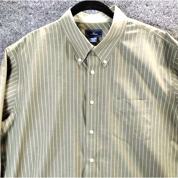 Dockers Shirt Men's XL 17-17.5 Button Down Grey White Pinstripe No Wrinkle - Picture 1 of 12